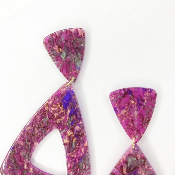 Triangle Drop Earrings in Purple - Picture 4 of 5